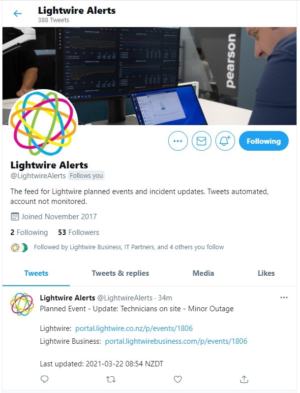 Lightwire alerts twitter
