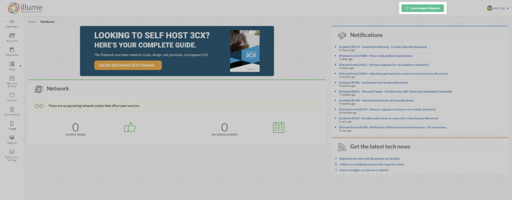 illume dashboard - support request