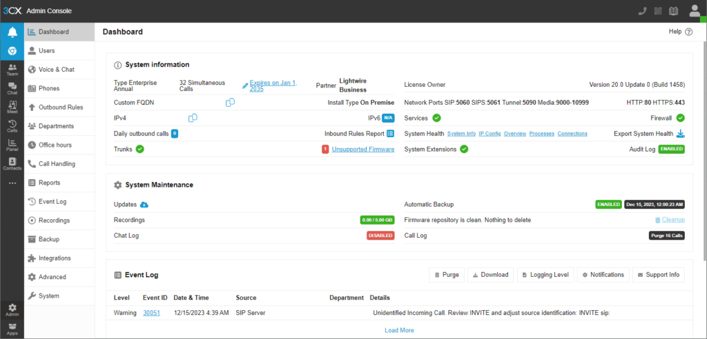 3CX v20 Management Console